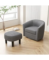 Modern Club Swivel Accent Chair with Ottoman Footrest Curved Backrest