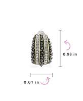 Bling Jewelry Bali Style Caviar Beading Crystal Half Hoop Clip-On Earrings 14K Gold Plated Brass