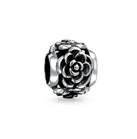 Bling Jewelry Flower Garden Black Rose Charm Bead in Oxidized Sterling Silver for Bracelets