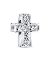 Bling Jewelry Simple Sparkling Cz Cross Charm Bead for Communion & Weddings Sterling Silver Fit