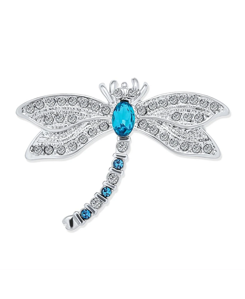 Bling Jewelry Dragonfly Firefly Brooche Pin Blue Cz Sapphire Insect Motif Rhodium Brass