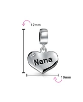 Bling Jewelry Word Nana Heart Dangle Charm Bead Grandmother Crystal Sterling Silver Fit Bracelet