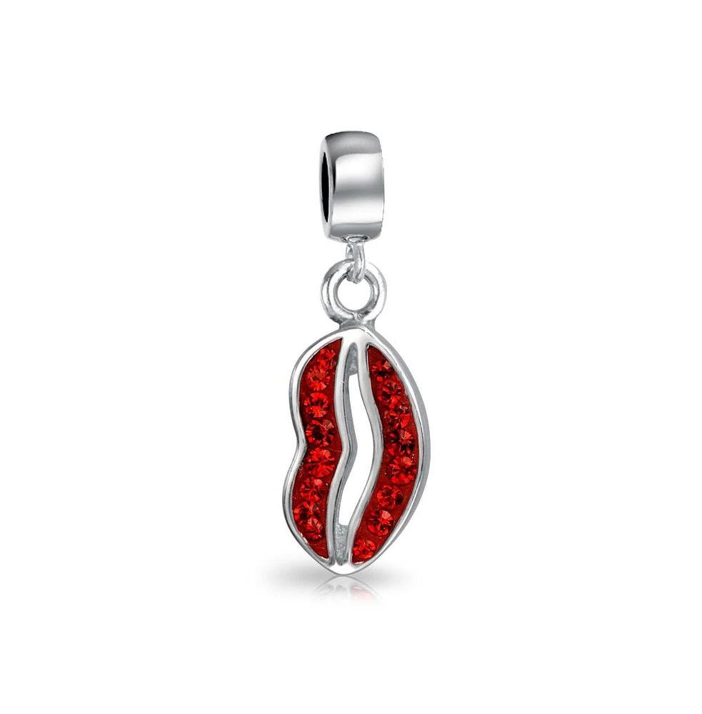 Bling Jewelry Valentine Red Crystal Lip Dangle Charm Bead Sterling Silver for European Bracelet