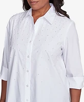 Alfred Dunner Women's Flower Power Studded Button Down Top