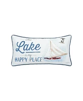 12" x 24" Lake Is My Happy Place Printed and Embellished Throw Pillow