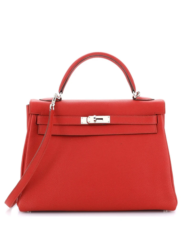 Pre-Owned HERMES Kelly 32 Handbag Red Togo with Palladium Hardware