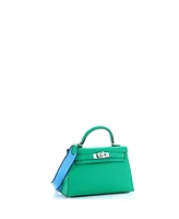 Pre-Owned HERMES 20 Kelly Mini Ii Amazone Handbag Green Epsom with Palladium Hardware
