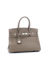 Pre-Owned HERMES Birkin 30 Handbag Grey Clemence with Palladium Hardware