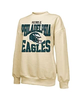 Majestic Women's Cream Philadelphia Eagles Super Bowl Lix Fadeaway Helmet Oversized Tri-Blend Pullover Sweatshirt