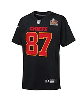 Nike Big Boys and Girls Travis Kelce Carbon Black Kansas City Chiefs Super Bowl Lix Patch Fashion Game Jersey