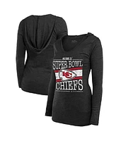 Majestic Women's Heather Charcoal Kansas City Chiefs Super Bowl Lix Dapper Tri-Blend V-Neck Long Sleeve Hoodie T-Shirt