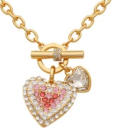 Guess Crystal Heart Charms Toggle Necklace, 18"