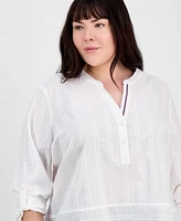 Tommy Hilfiger Plus Cotton Metallic Clip-Dot Popover Tunic, Exclusively at Macy's
