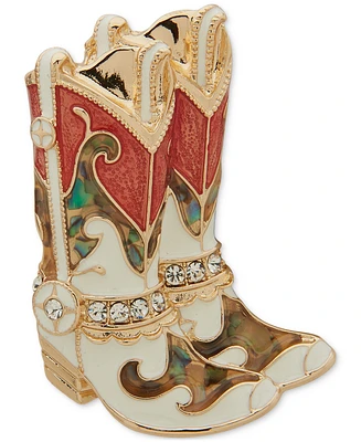 Anne Klein Gold-Tone Multi-Stone Cowboy Boots Pin