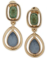 Anne Klein Gold-Tone Crystal Double-Stone Drop Clip Earrings