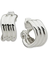 Anne Klein Silver-Tone Grooved Hoop Clip Earrings