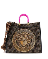 Pre-Owned Versace Large x Fendi Fendace Sunshine Shopper Tote Embellished Zucca Jacquard