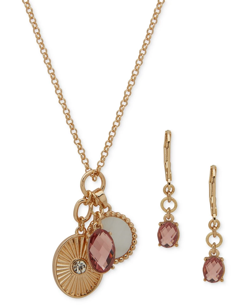 Anne Klein Gold-Tone Crystal Charm Pendant Necklace & Earrings Set