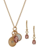 Anne Klein Gold-Tone Crystal Charm Pendant Necklace & Earrings Set