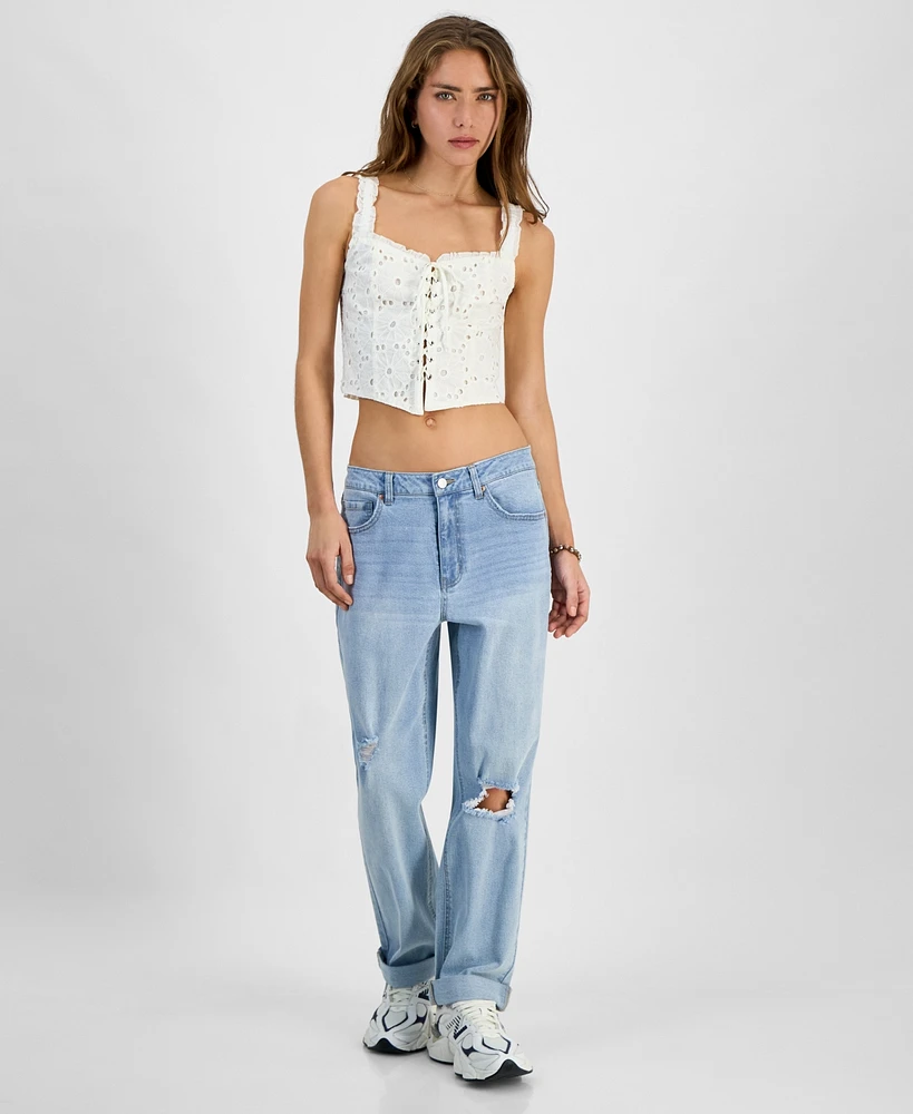 Tinseltown Juniors' High-Rise Distressed Boyfriend Jeans