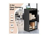 Rolling Podium Stand with 2 Shelves and Lockable Wheels