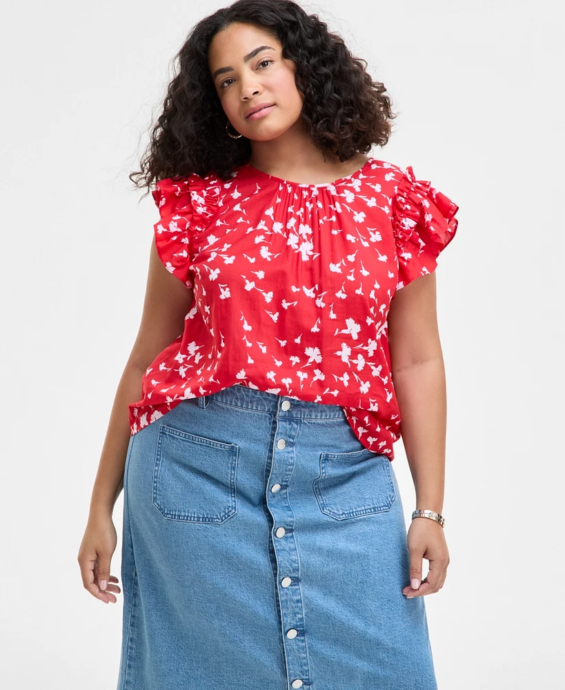 On 34th Trendy Plus Flowing Meadow Ruffle-Sleeve Top, Exclusively at Macy's