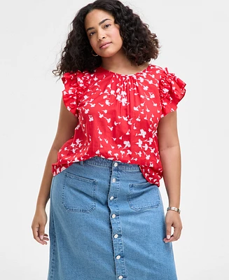 On 34th Trendy Plus Flowing Meadow Ruffle-Sleeve Top, Exclusively at Macy's