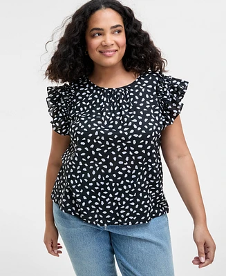 On 34th Trendy Plus Paint Dot Ruffle-Sleeve Top, Exclusively at Macy's