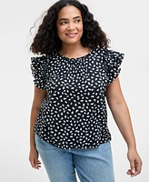 On 34th Trendy Plus Paint Dot Ruffle-Sleeve Top, Exclusively at Macy's