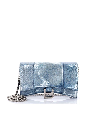 Pre-Owned Balenciaga Hourglass Chain Wallet Denim Printed Leather