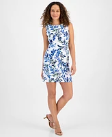 Connected Petite Prada Floral-Print Boat-Neck Dress