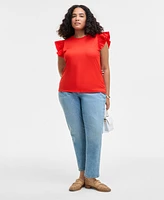 On 34th Trendy Plus Crewneck Flutter-Sleeve Top, Created for Macy's