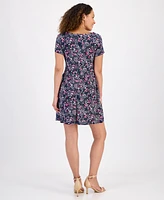 Connected Petite Floral Short-Sleeve Fit & Flare Dress