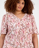 Connected Plus V-Neck Asymmetric-Tier Sheath Dress