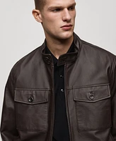 Mango Men's Pocket Leather Biker Jacket