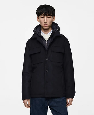 Mango Men's Wool-Blend Detachable Hood Coat