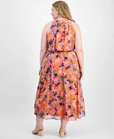 Robbie Bee Plus Halter-Neck Chiffon Maxi Dress