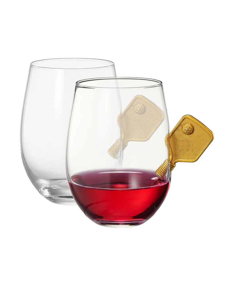 The Wine Savant Crystal Pickleball Stemless Wine Glasses, Set of 2