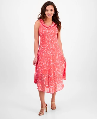 Robbie Bee Petite Printed Cowlneck Chiffon Dress
