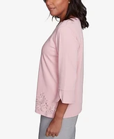 Alfred Dunner Petite Estate of Mind Lace Cutout Split Sleeve Top