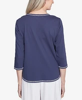 Alfred Dunner Petite Nantucket Asymmetric Floral Embroidered Top