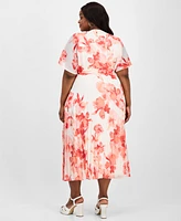 Sandra Darren Plus Printed-Chiffon Flutter-Sleeve Dress
