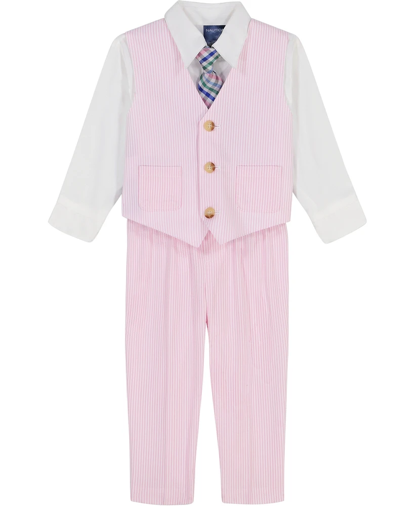 Nautica Baby Boys 4-Piece Seersucker Vest with Tie Set