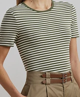 Lauren Ralph Petite Striped Stretch Cotton Crewneck Tee