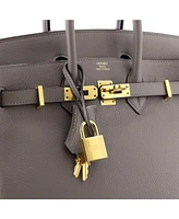 Pre-Owned HERMES Birkin 25 Handbag Grey Novillo with Gold Hardware