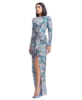 Dress the Population Women's Romera Printed Foil Dot Long-Sleeve Gown