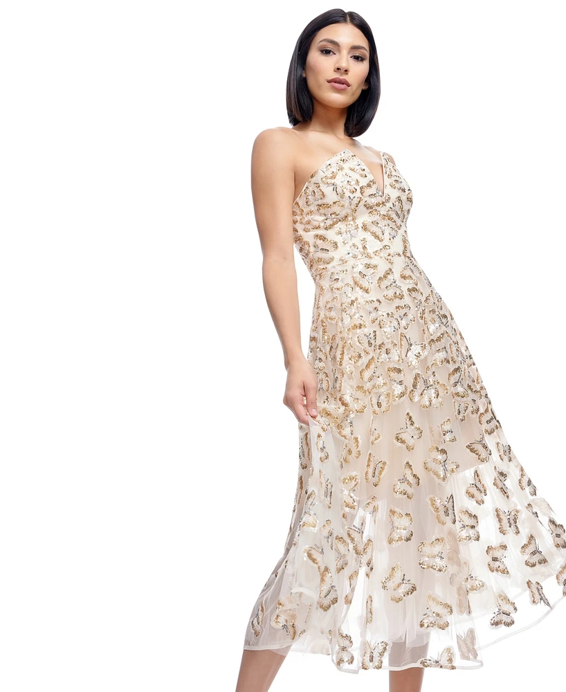 Dress the Population Women's Briella Butterfly Sequin Strapless Fit & Flare