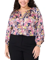 Vince Camuto Plus Printed Raglan-Sleeve Blouse