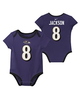 Nike Baby Boys and Girls Lamar Jackson Baltimore Ravens Name Number 3-Pack Bodysuit Set