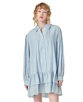 English Factory Women's Striped Blouson-Sleeve Drop-Waist Shirtdress